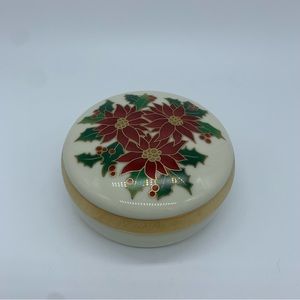 Lefton Music Trinket Box Christmas Poinsettia Porcelain